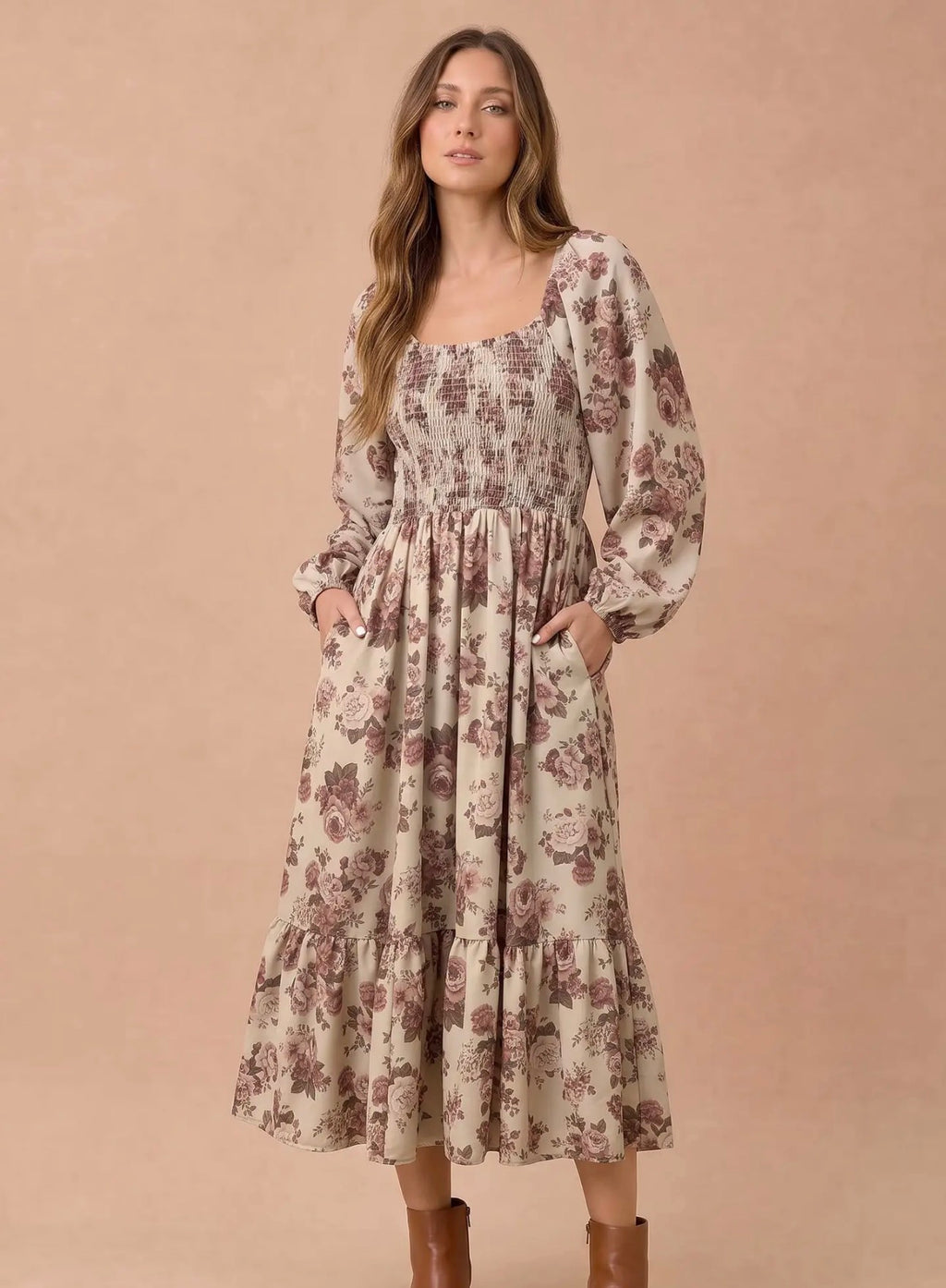 *PRE-ORDER* Floral Smocked Tiered Midi Dress