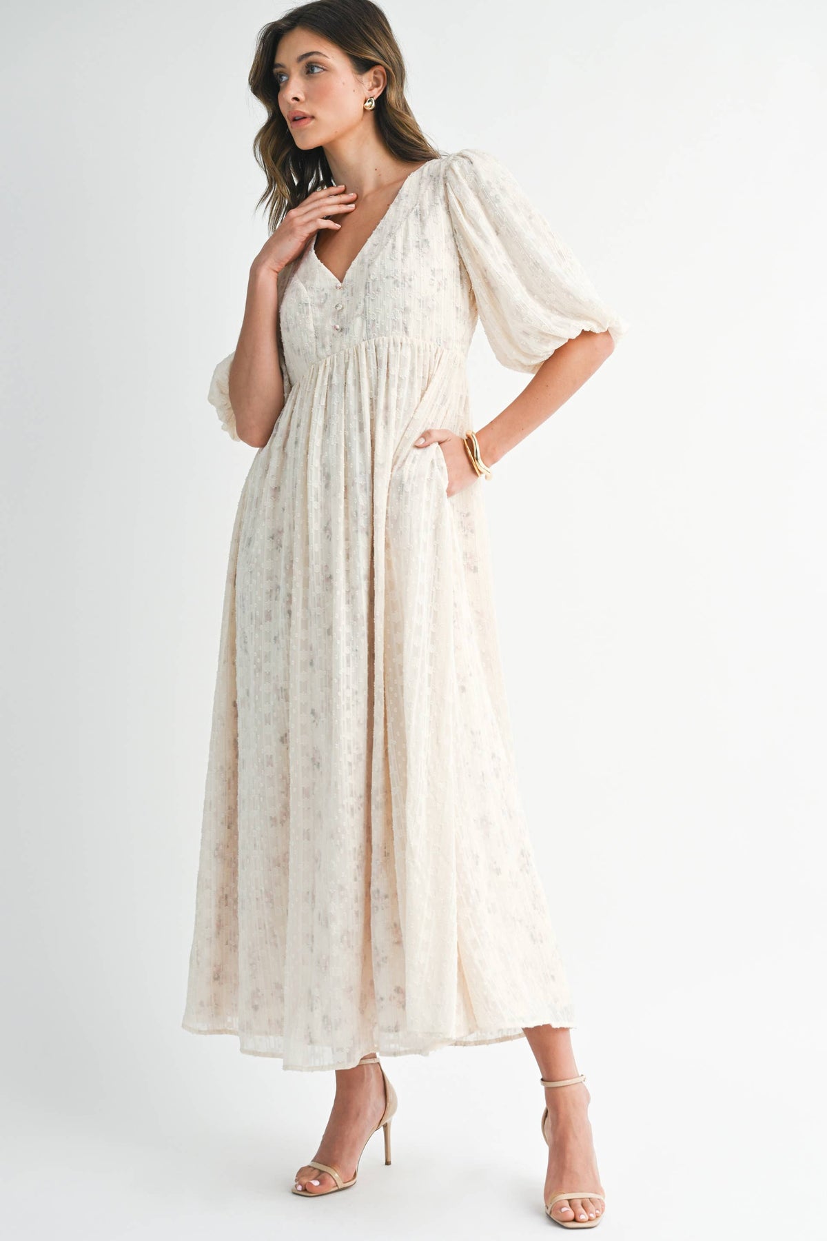 Textured Floral Empire Maxi Dress