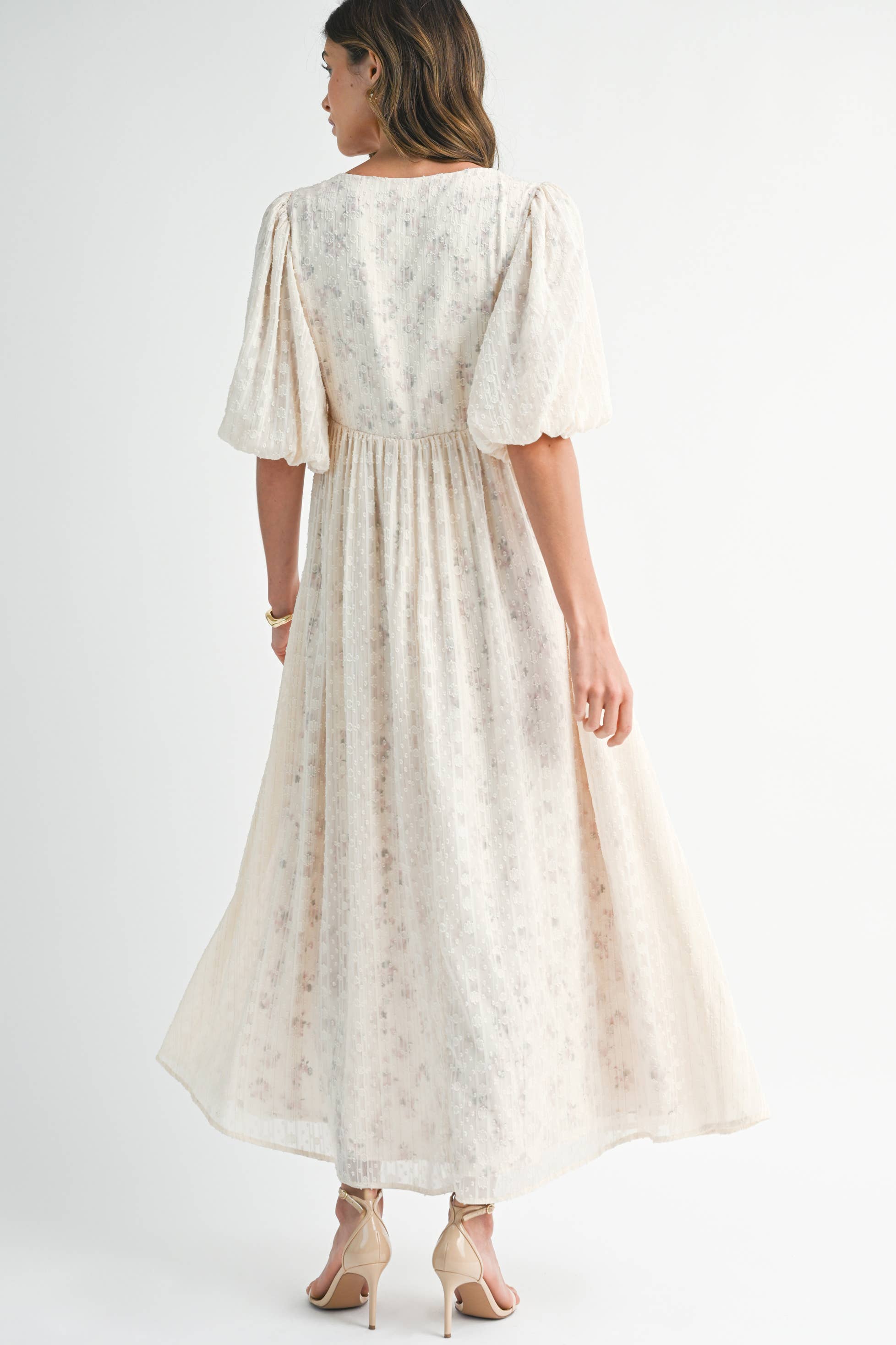 Textured Floral Empire Maxi Dress