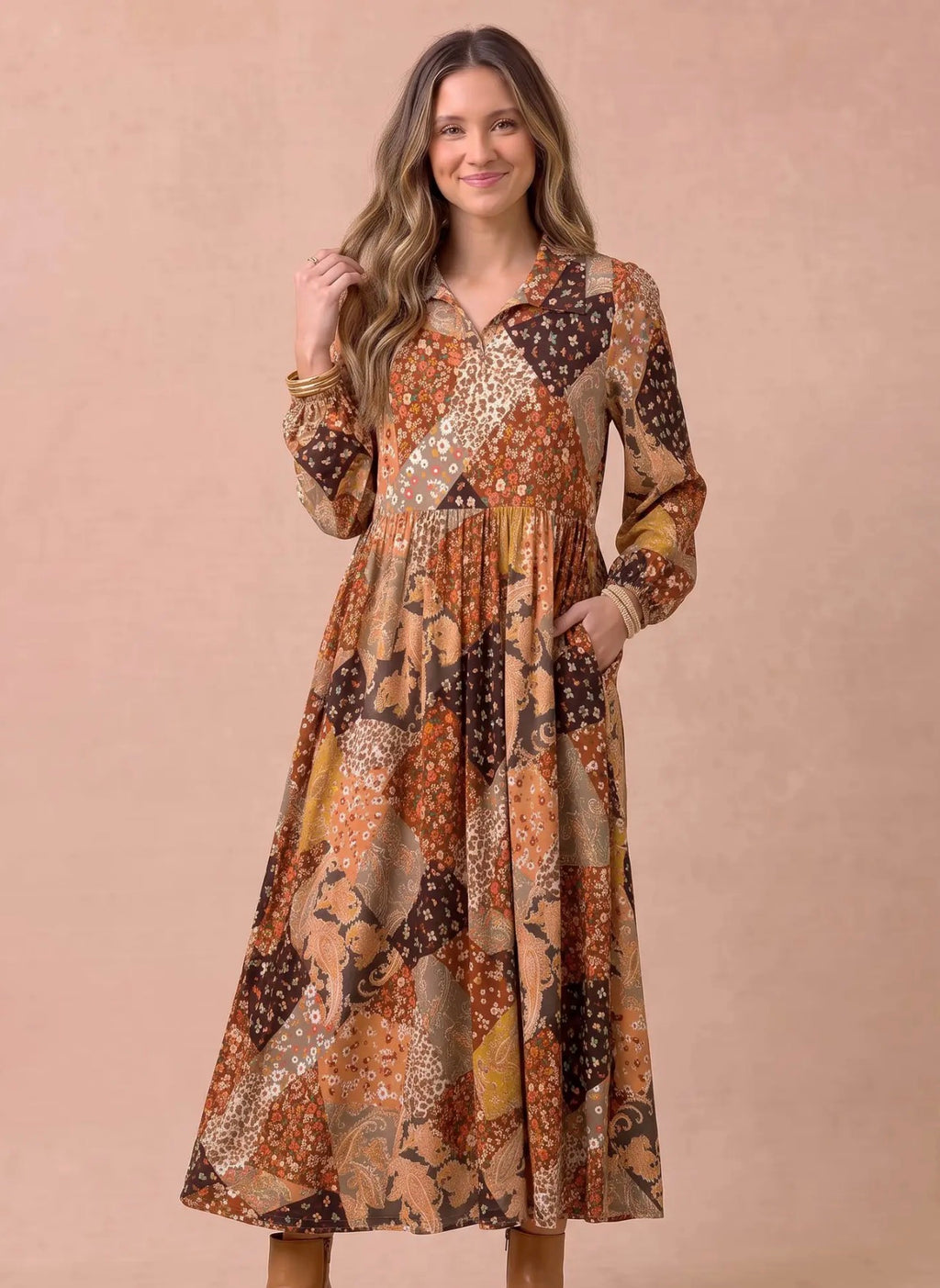 *PRE-ORDER* Floral & Geometric Patchwork Maxi Dress