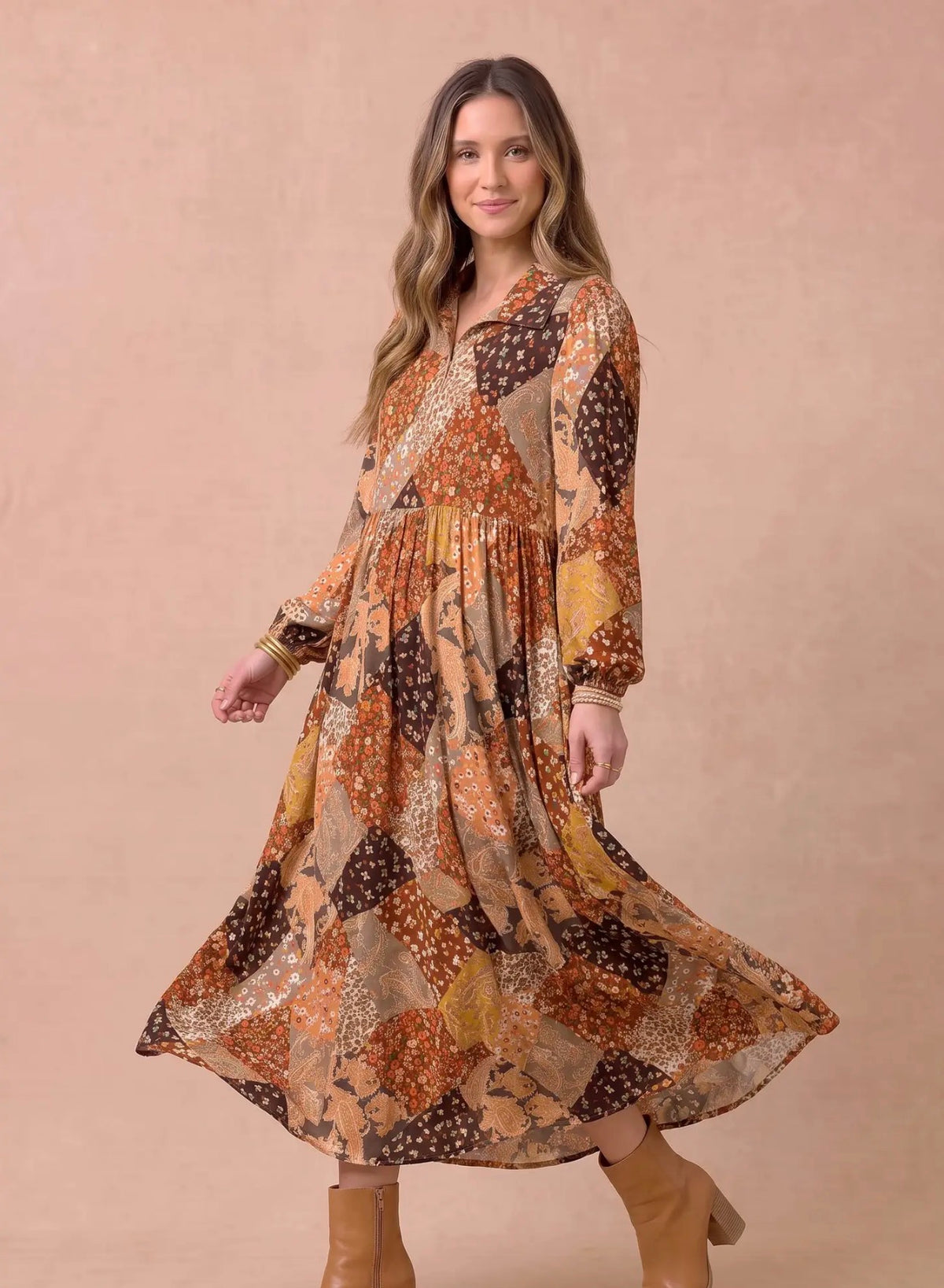 *PRE-ORDER* Floral & Geometric Patchwork Maxi Dress