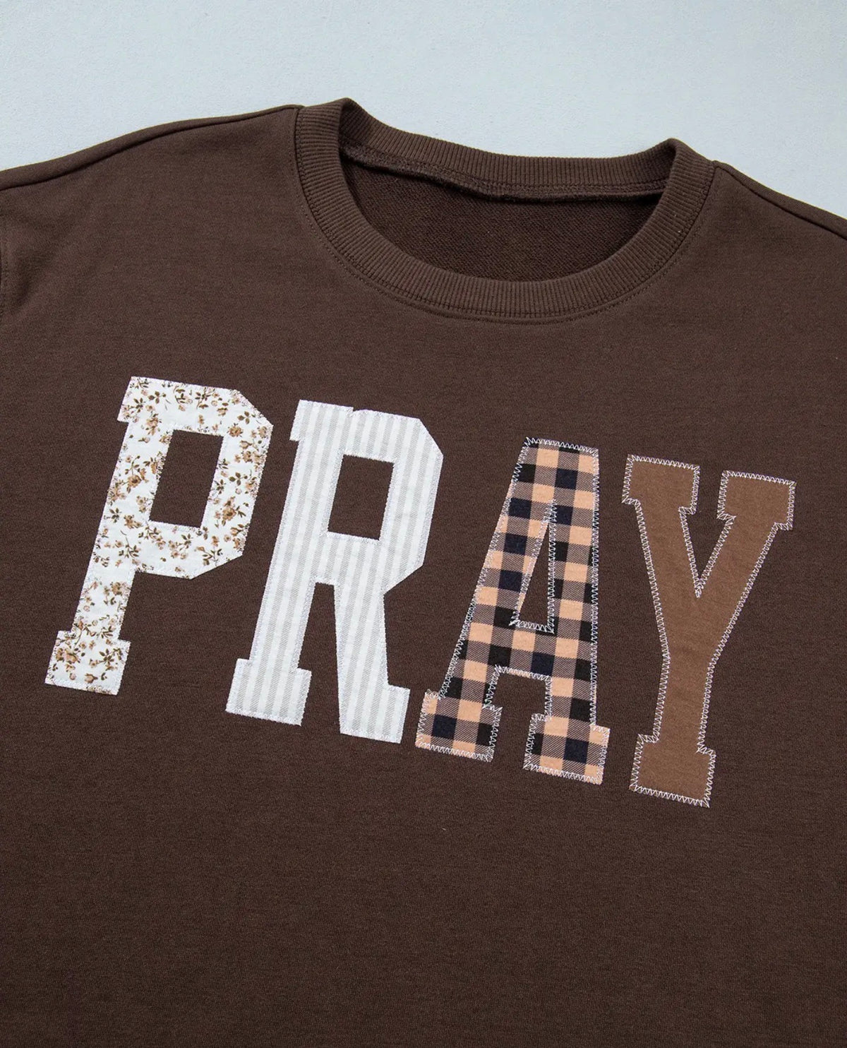 *PRE-ORDER* Pray Patchwork Embroidered Crew Neck Sweatshirt
