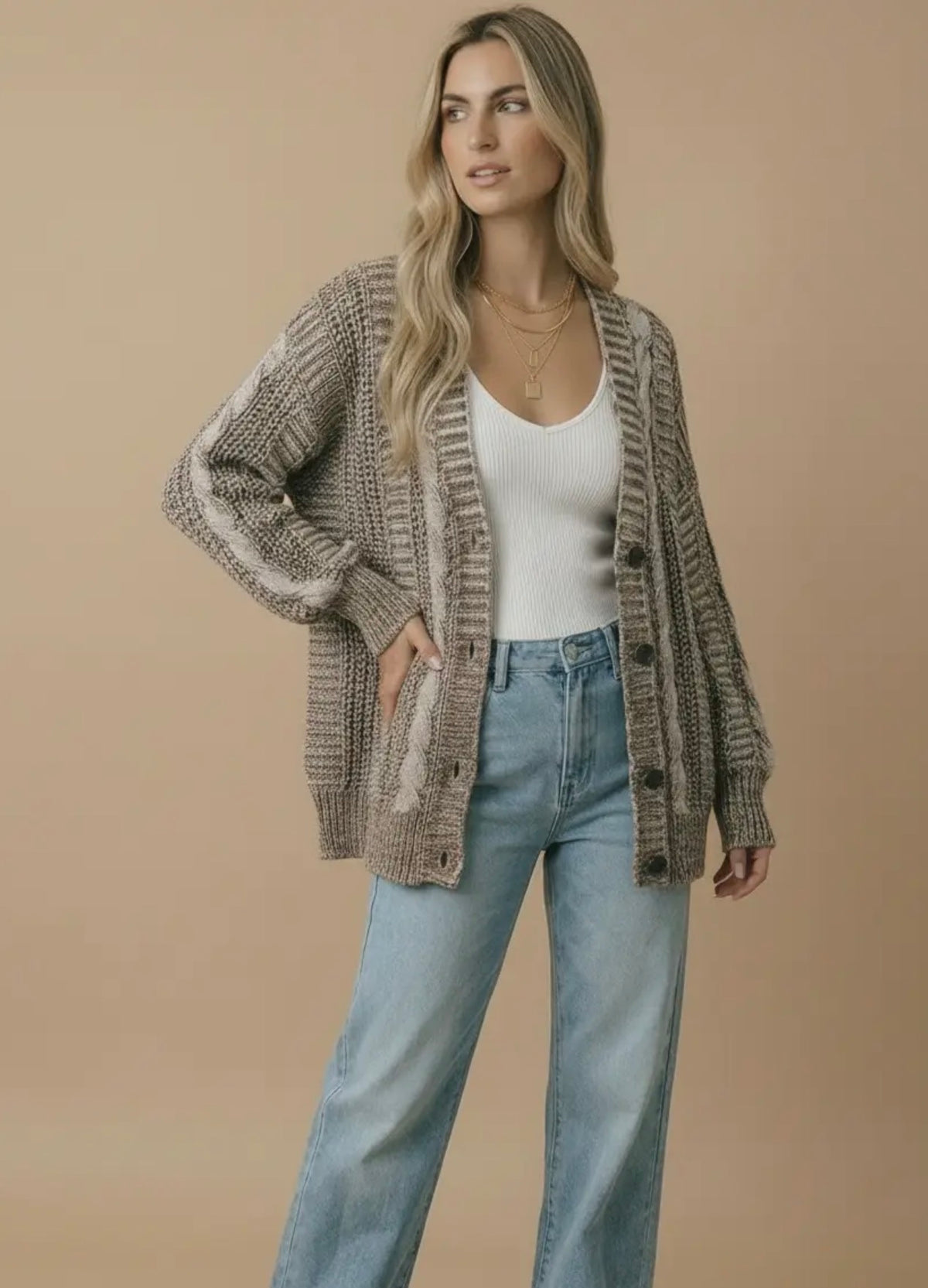 *PRE-ORDER* Button Down Oversized Chunky Cable Cardigan