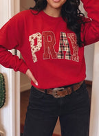 *PRE-ORDER* Pray Patchwork Embroidered Crew Neck Sweatshirt