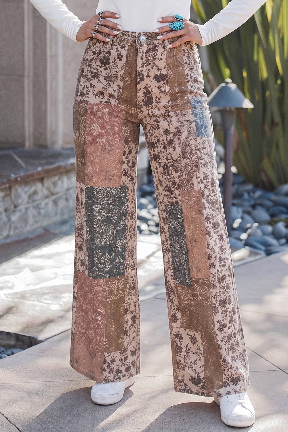 Western/ Patchwork Print Casual Shift Jeans
