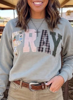 *PRE-ORDER* Pray Patchwork Embroidered Crew Neck Sweatshirt