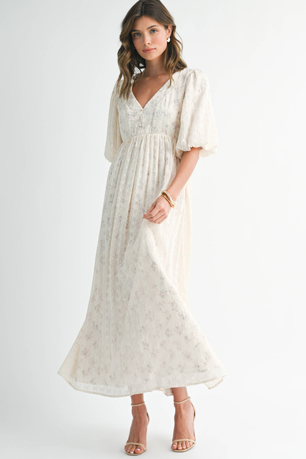 Textured Floral Empire Maxi Dress