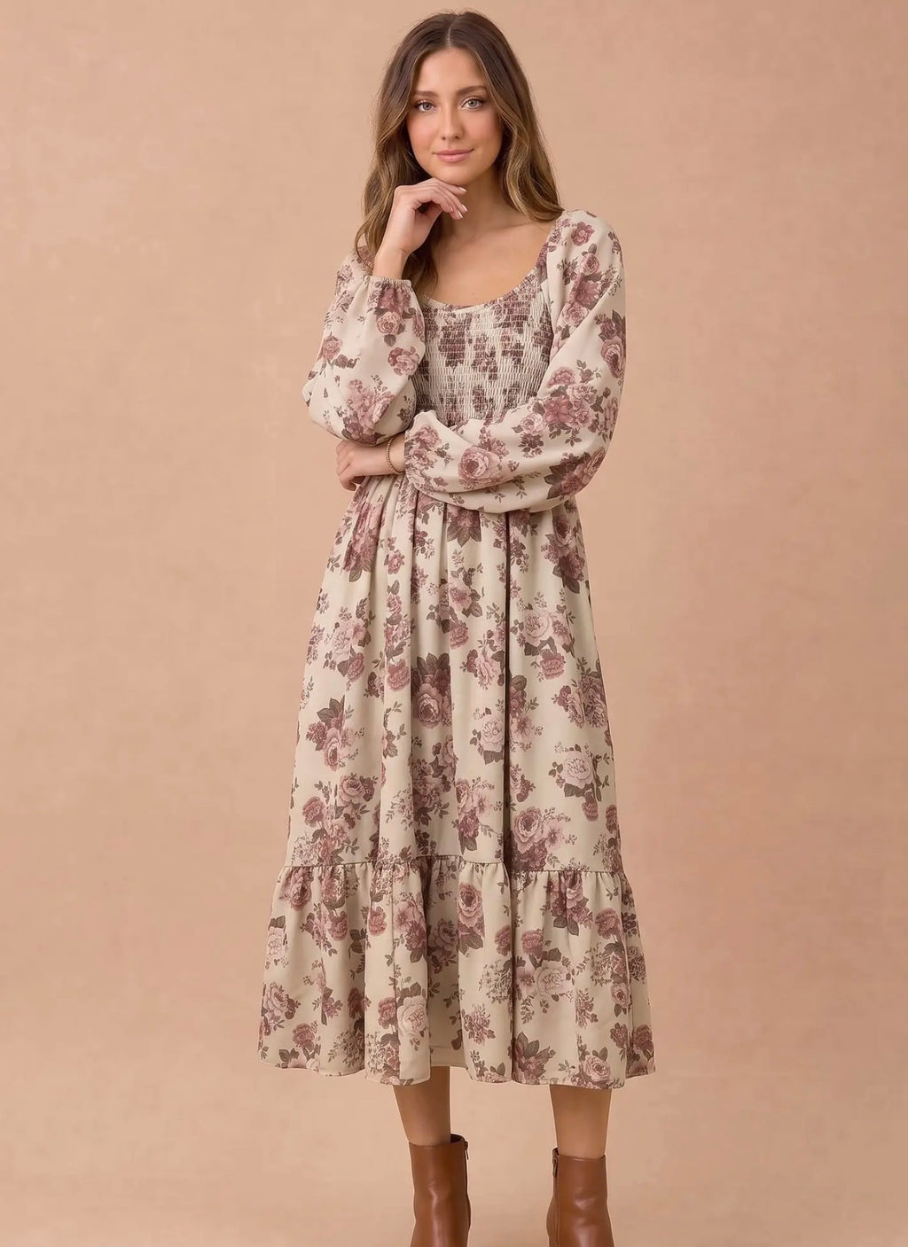 *PRE-ORDER* Floral Smocked Tiered Midi Dress