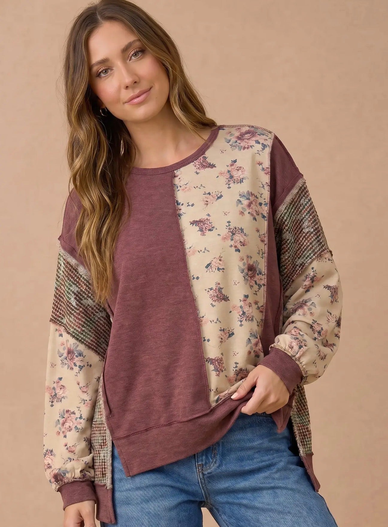 *PRE-ORDERED* Mixed Floral Waffle Knit PanelingTop
