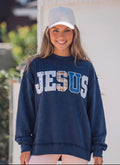 *PRE-ORDER* JESUS Mixed Embroidery Patch Mock Neck Sweatshirt (Navy)