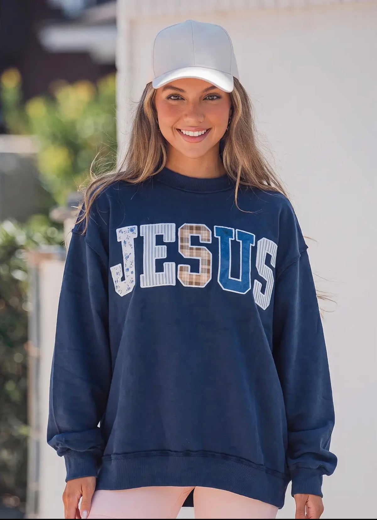 *PRE-ORDER* JESUS Mixed Embroidery Patch Mock Neck Sweatshirt (Navy)