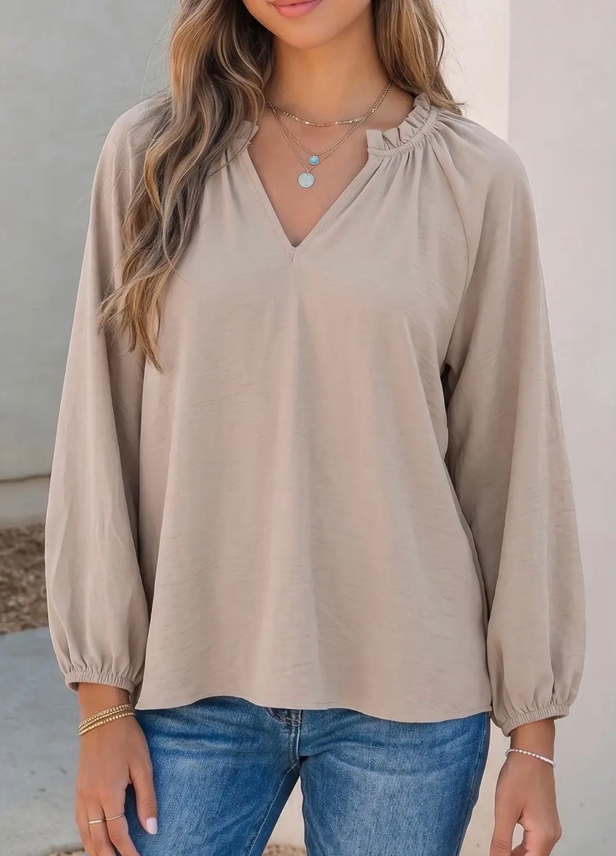 *PRE-ORDER* Solid V-Neck Three Quarter Sleeve Blouse