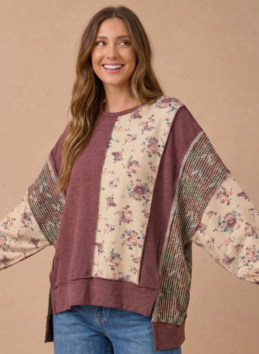 *PRE-ORDERED* Mixed Floral Waffle Knit PanelingTop