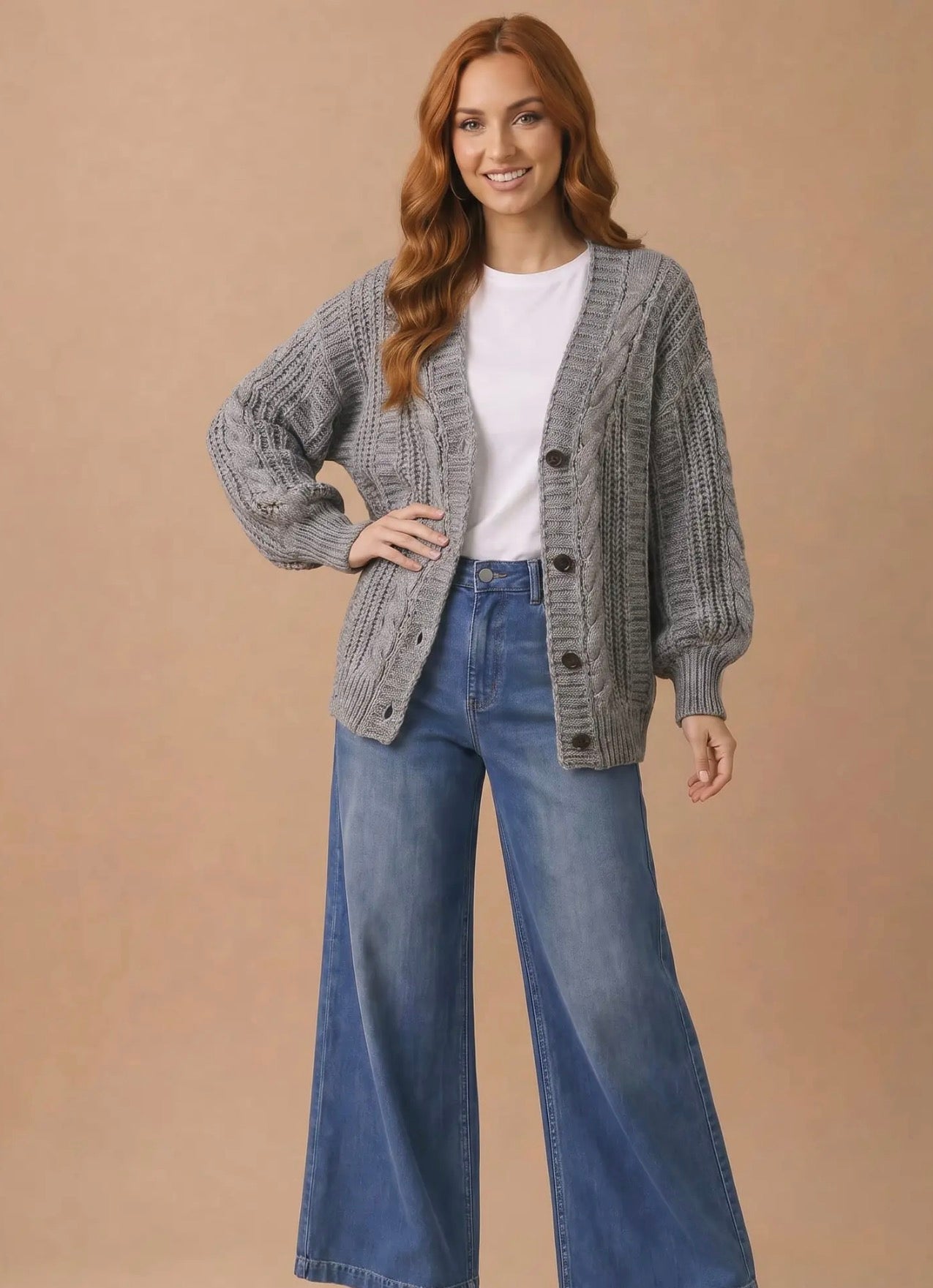 *PRE-ORDER* Button Down Oversized Chunky Cable Cardigan