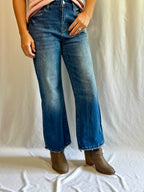 Sail Blue Mineral Wash Raw Hem High Waist Flared Jeans