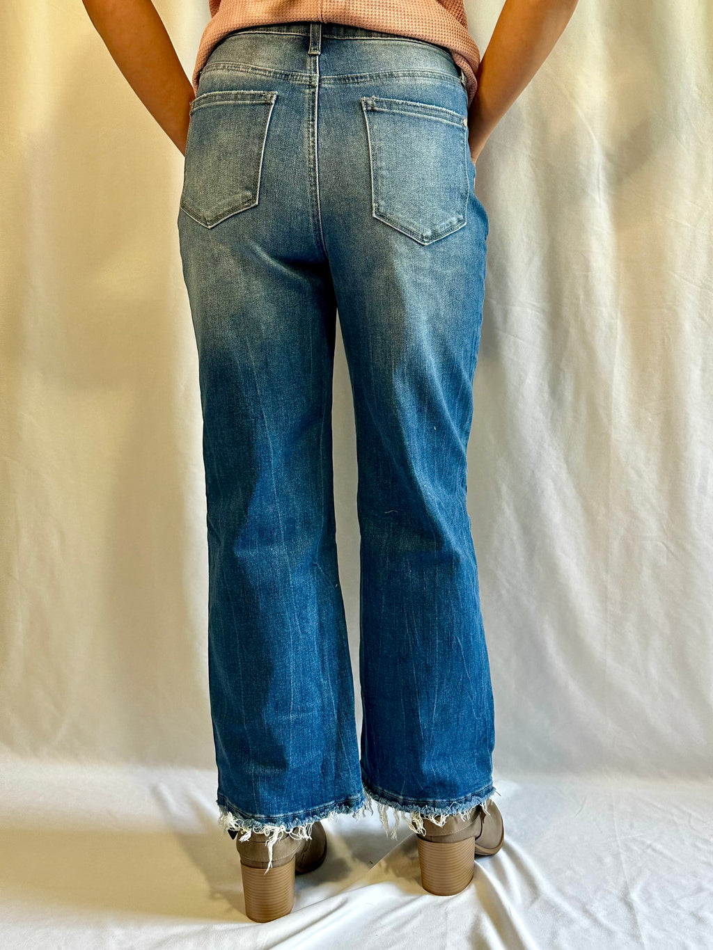 Sail Blue Mineral Wash Raw Hem High Waist Flared Jeans