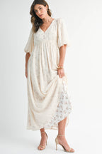 Textured Floral Empire Maxi Dress