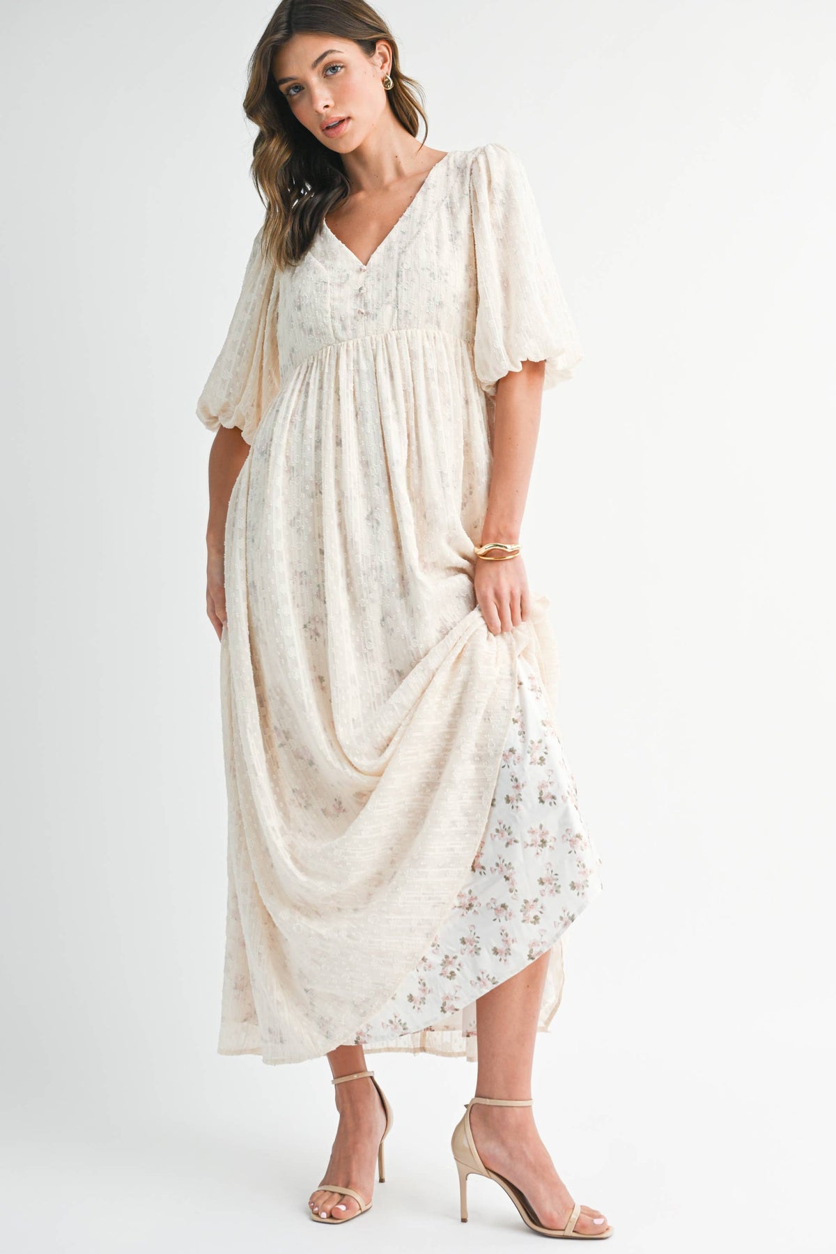 Textured Floral Empire Maxi Dress