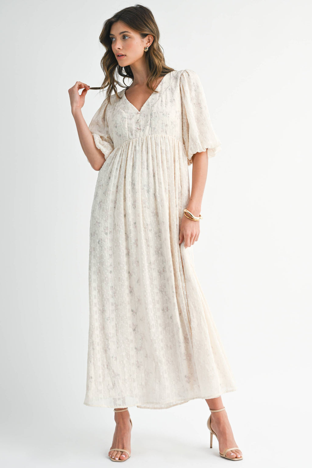 Textured Floral Empire Maxi Dress
