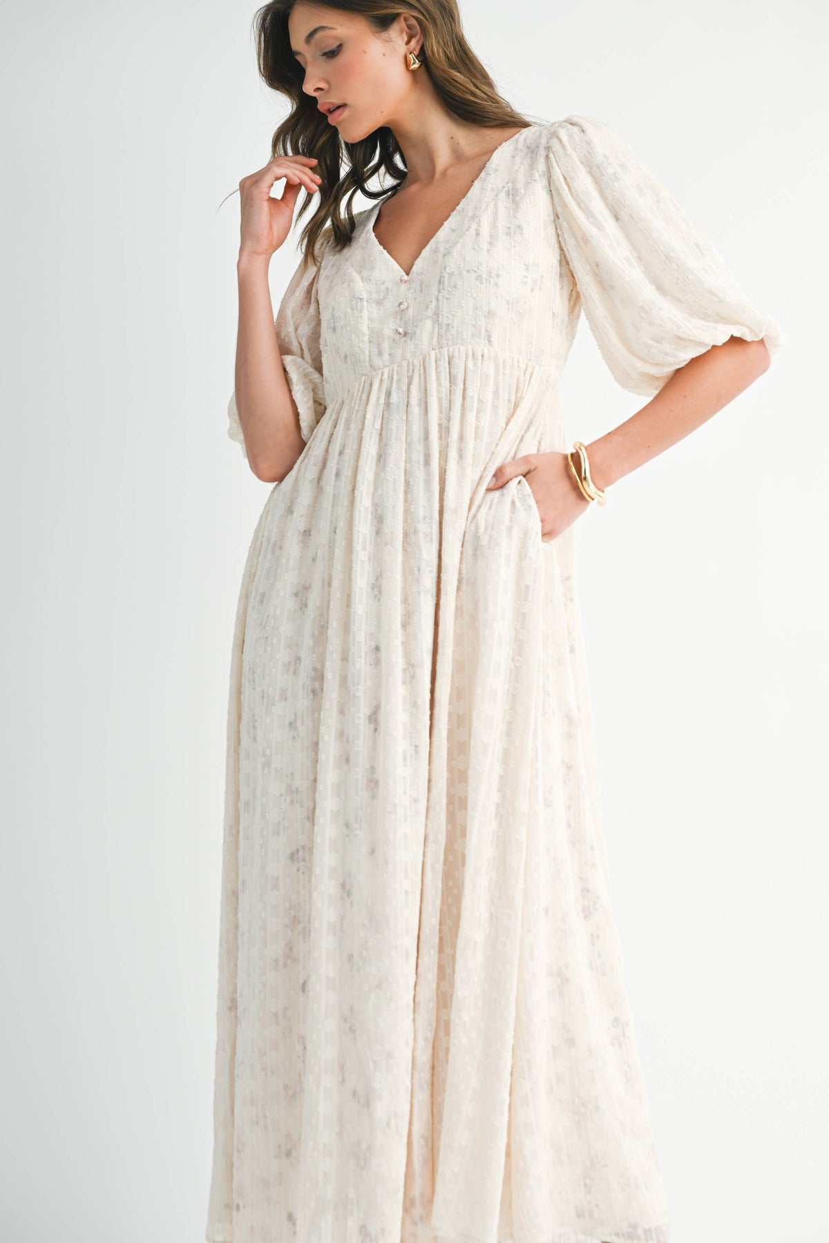 Textured Floral Empire Maxi Dress
