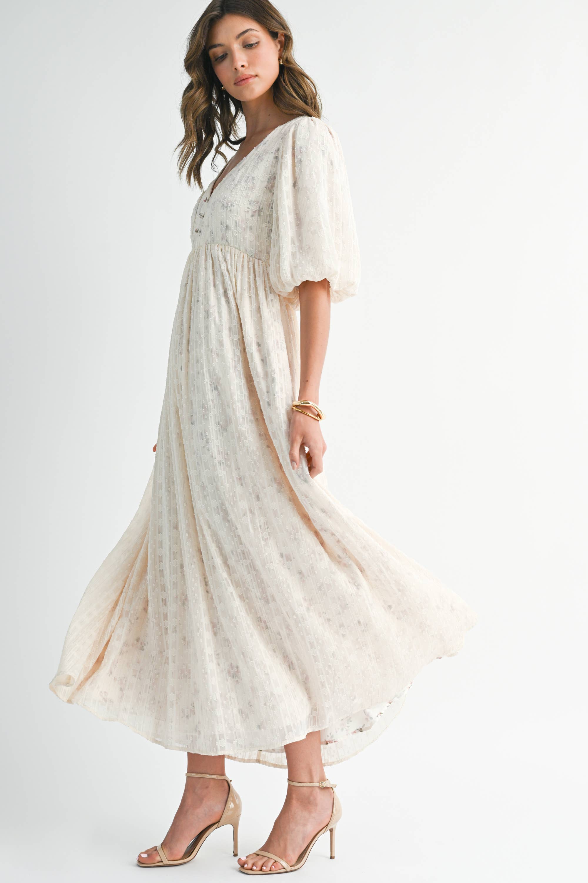 Textured Floral Empire Maxi Dress