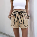 Colorblocked High Waist Tie Casual Straight Shorts
